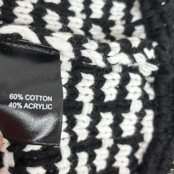 Tahari Womens Chunky Knit Cardigan Sweater Small Black White Pockets Preppy - Picture 9 of 11